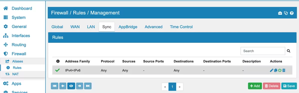 High Availability Sync Firewall Rule