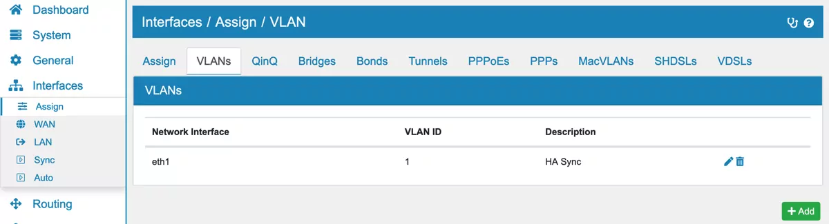 High Availability Sync VLAN