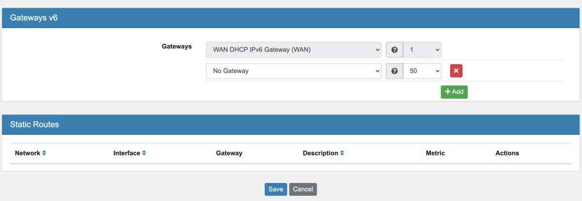 Routing Configuration Gateway v6