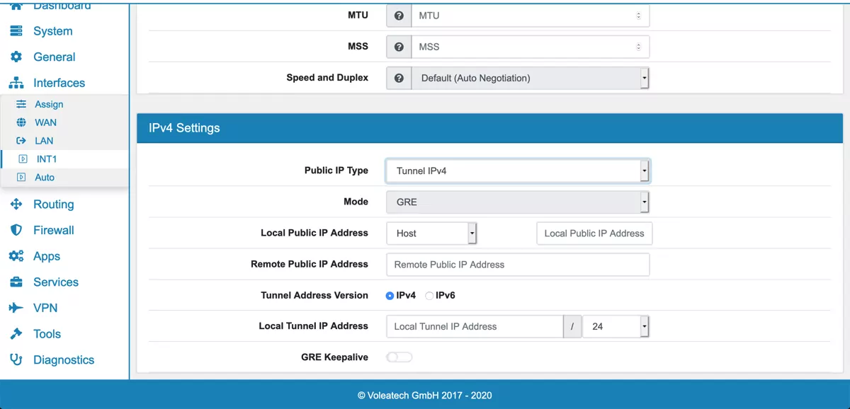 Interface Tunnel Settings