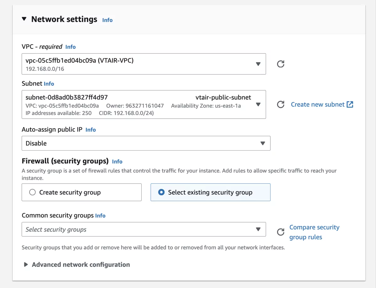 VT AIR AWS EC2 Instance Network