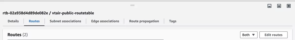 VT AIR AWS Public Routing Edit Route