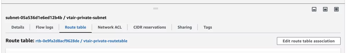VT AIR AWS Private Routing Table Association