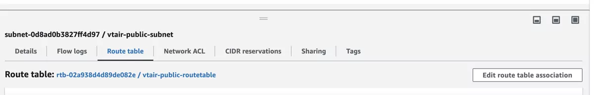VT AIR AWS Public Routing Table Association