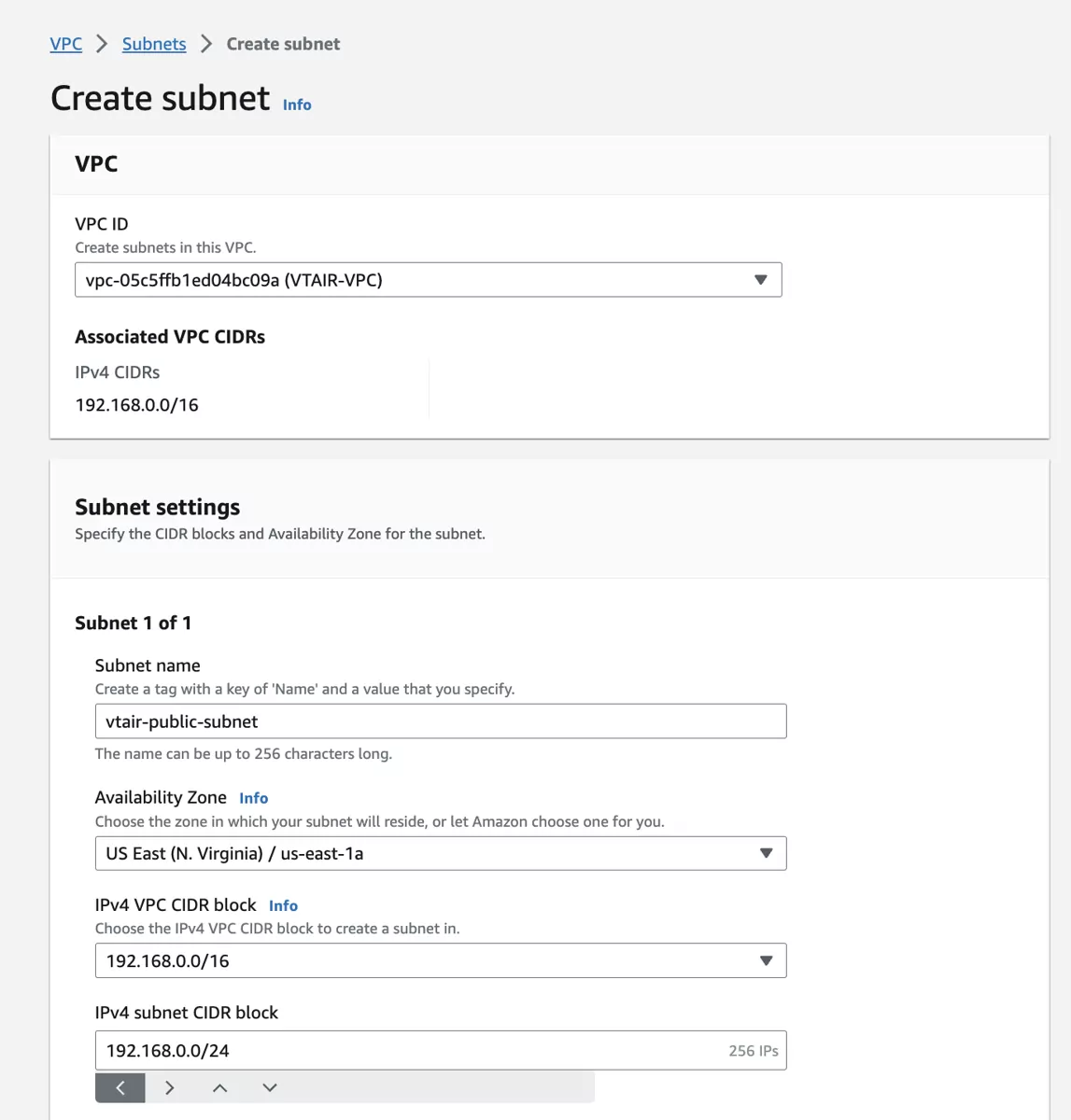 VT AIR AWS Public Subnet