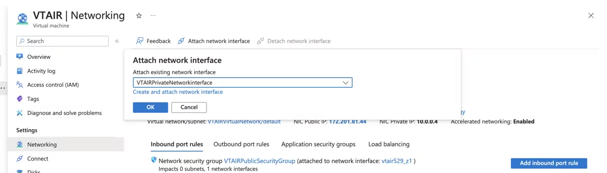 VT AIR Azure Instance Network LAN