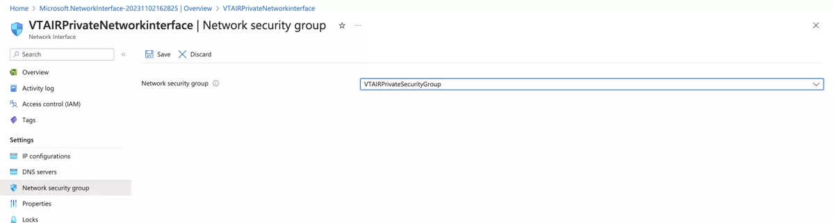 VT AIR Azure Private Network Interface Security Group