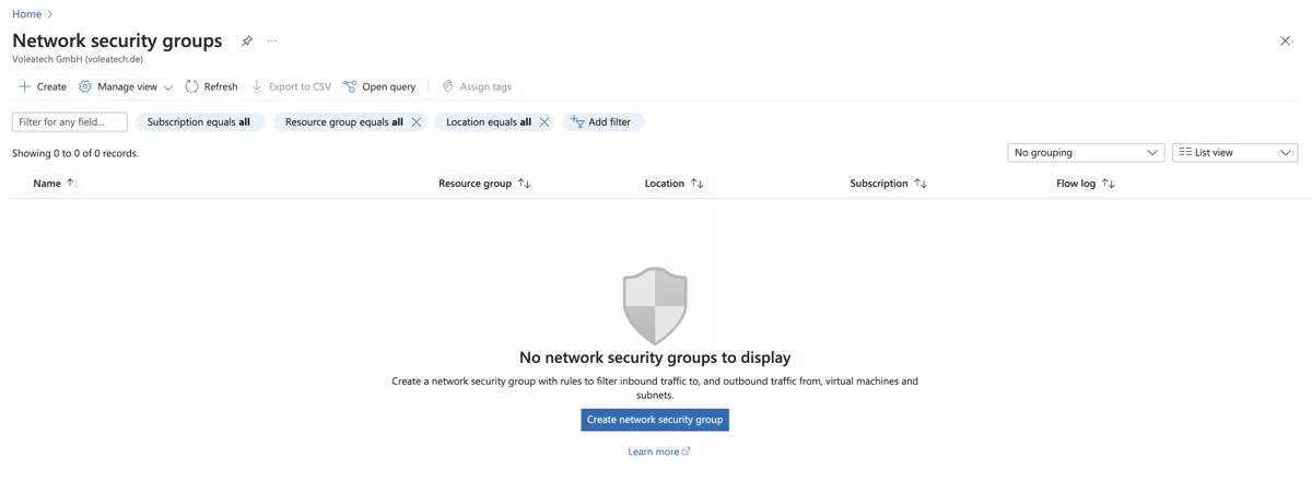 VT AIR Azure Private Security Group