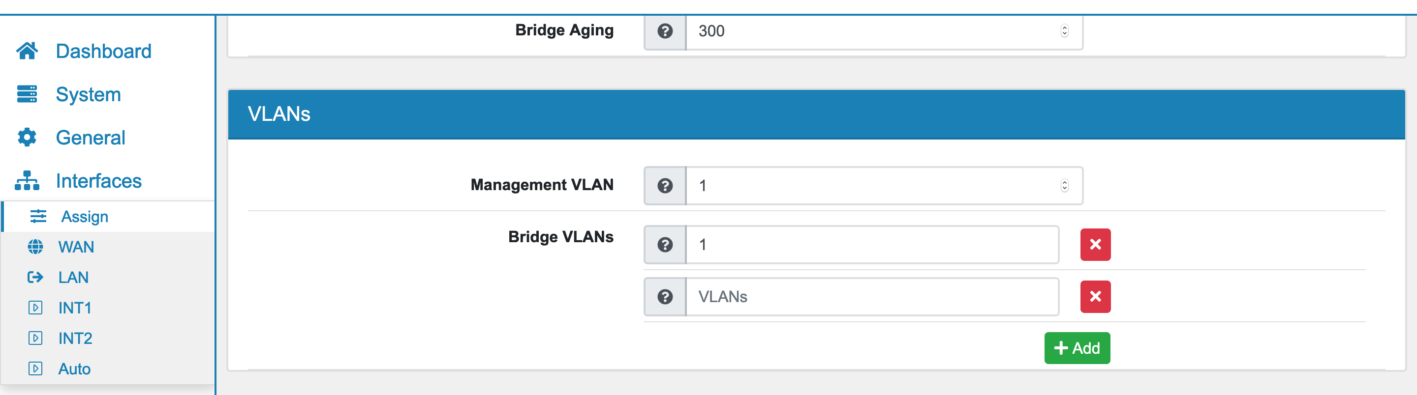Bridge VLAN Settings