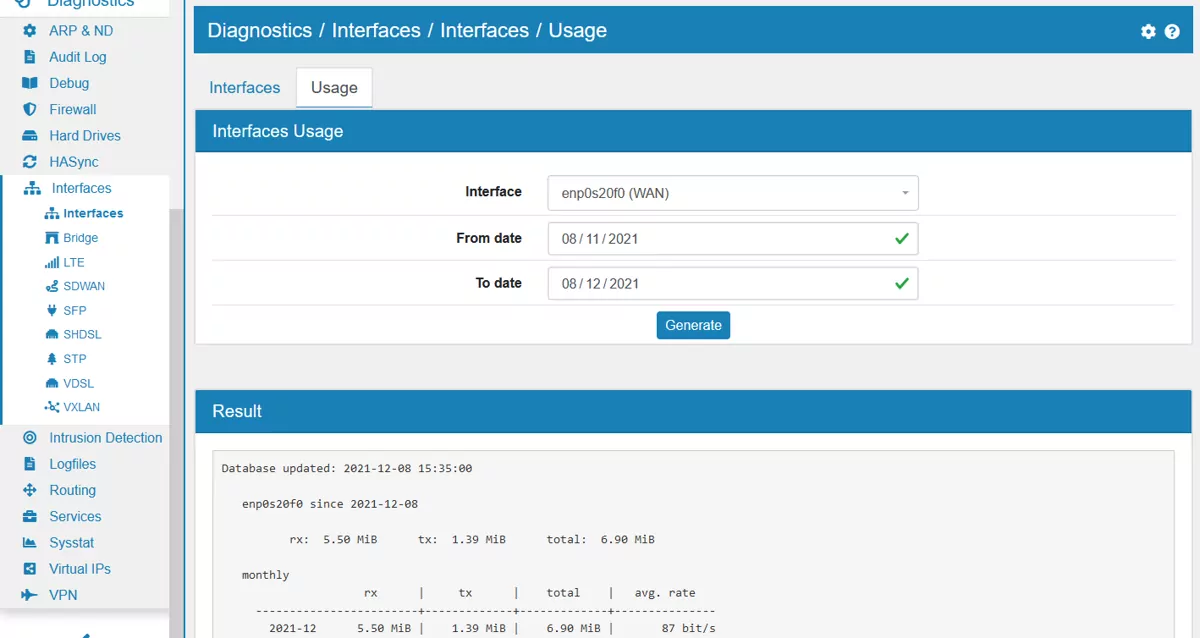 Interfaces Usage Diagnostics