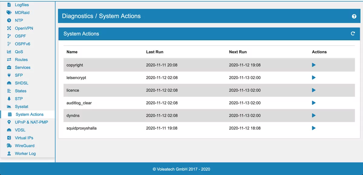 System Actions Diagnostics