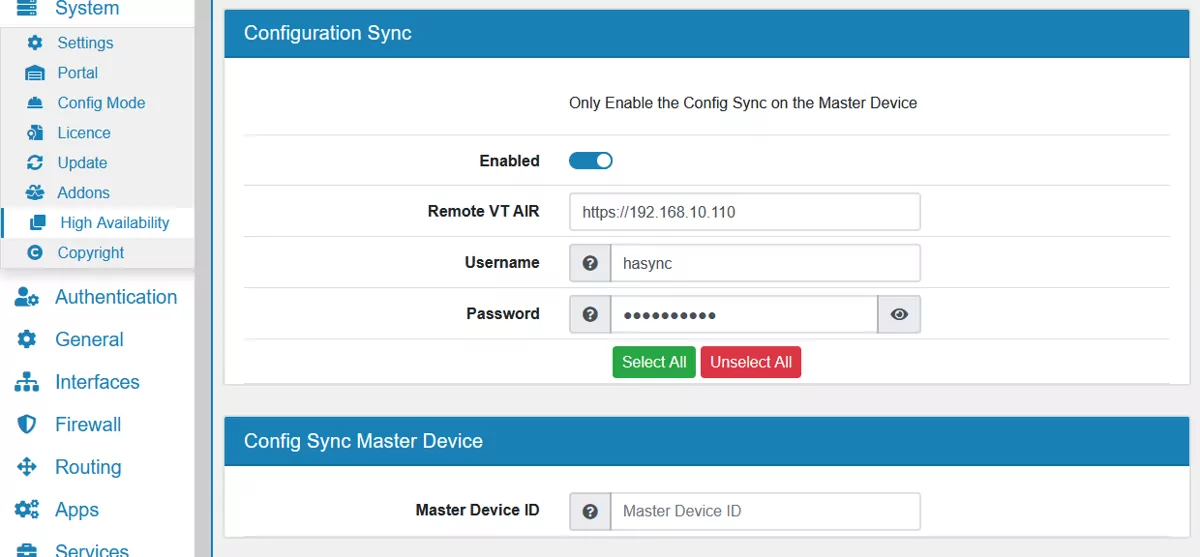 High Availability Configuration Sync
