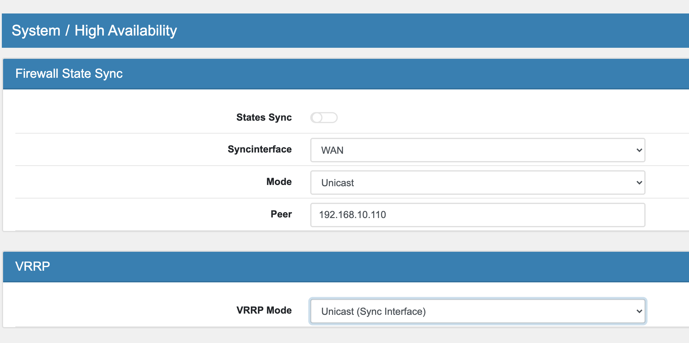 High Availability VRRP Unicast Mode