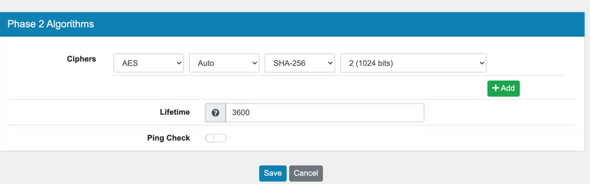 IPSec Phase 2 Algorithms