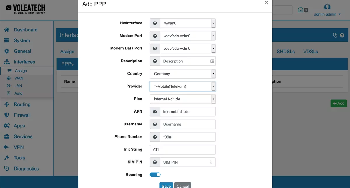 LTE/5G PPP configuration