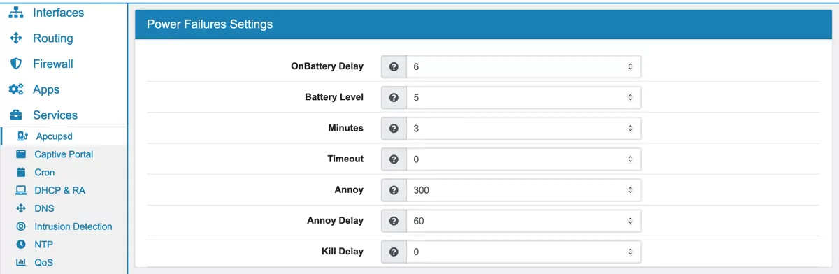 APC UPS daemon Power Failures Settings