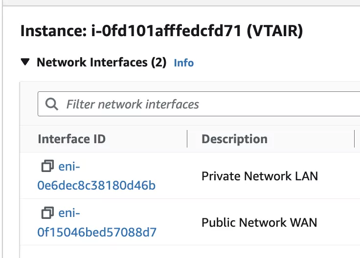 VT AIR AWS EC2 Instance Network Cards