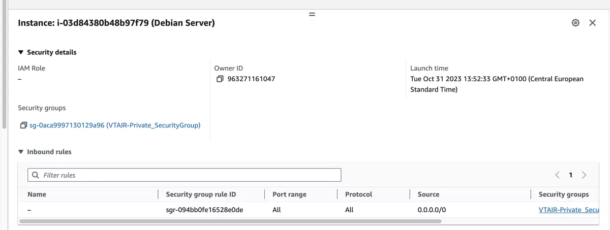 VT AIR EC2 Server Security Group