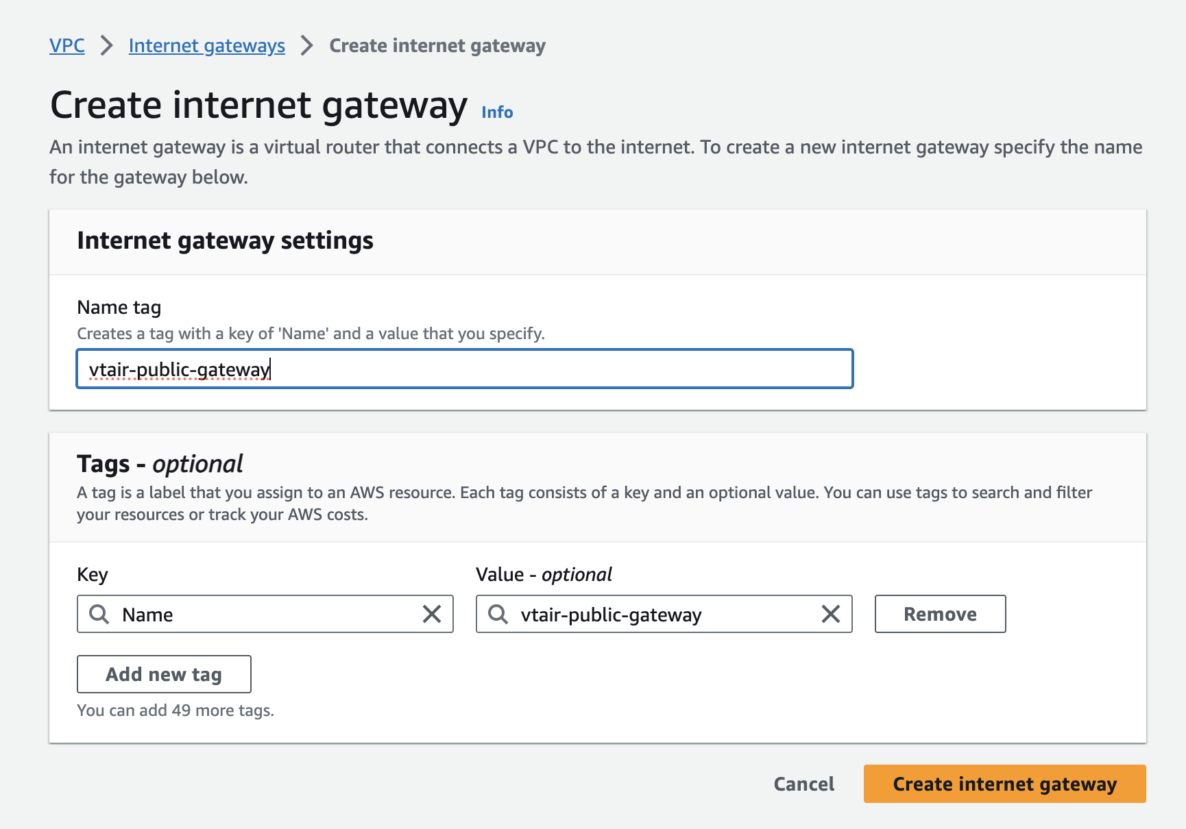 VT AIR AWS Internet Gateway