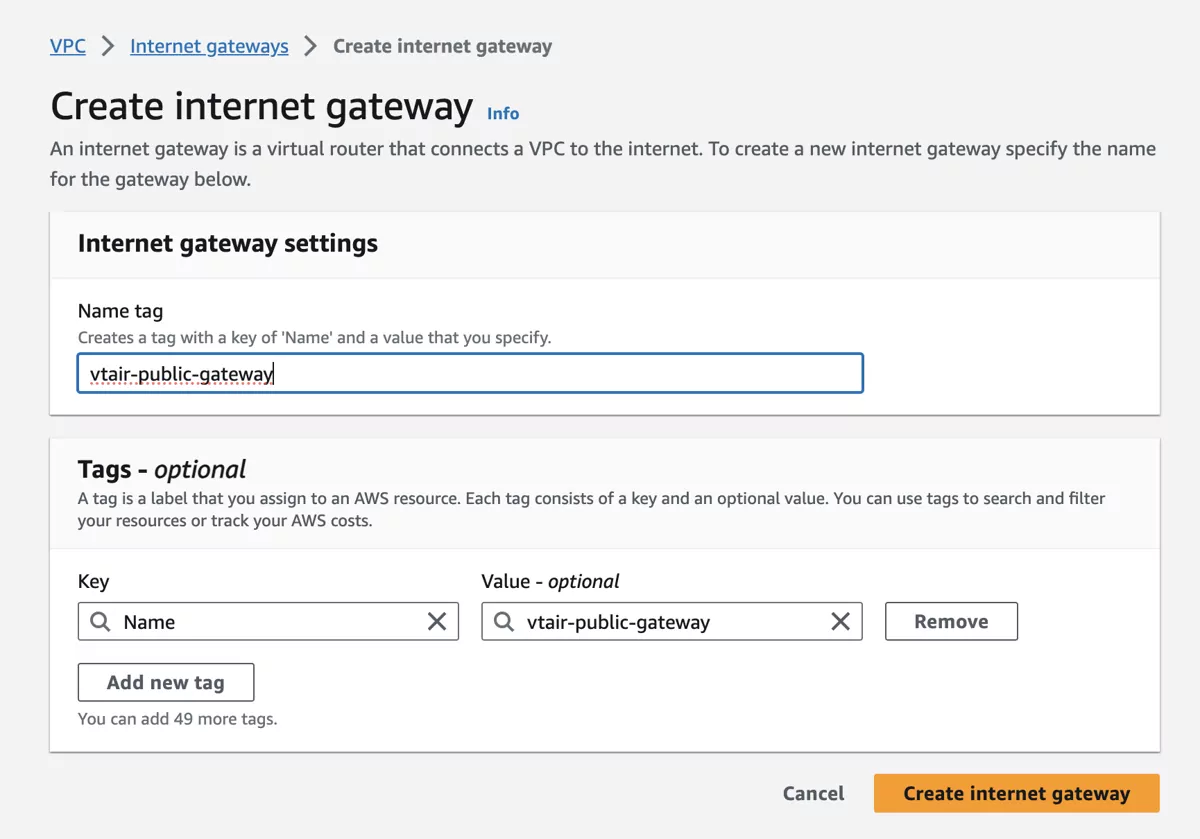 VT AIR AWS Internet Gateway