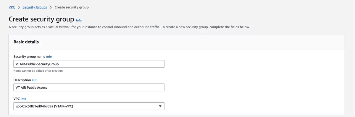 VT AIR AWS Private Security Group