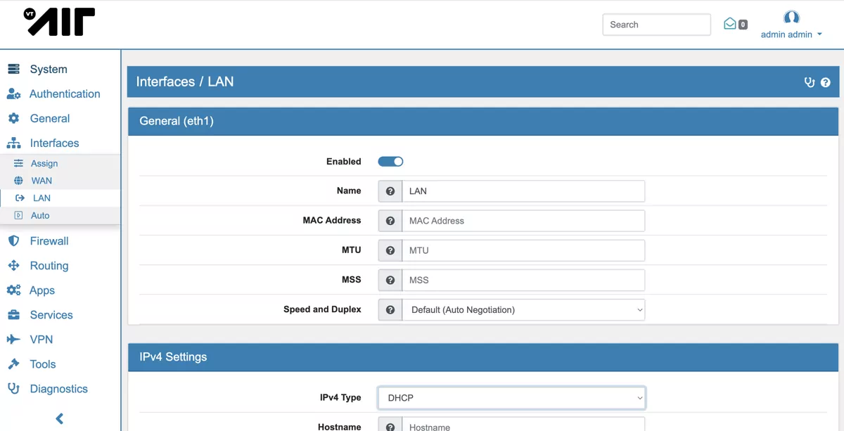 VT AIR Azure Instance LAN Interface